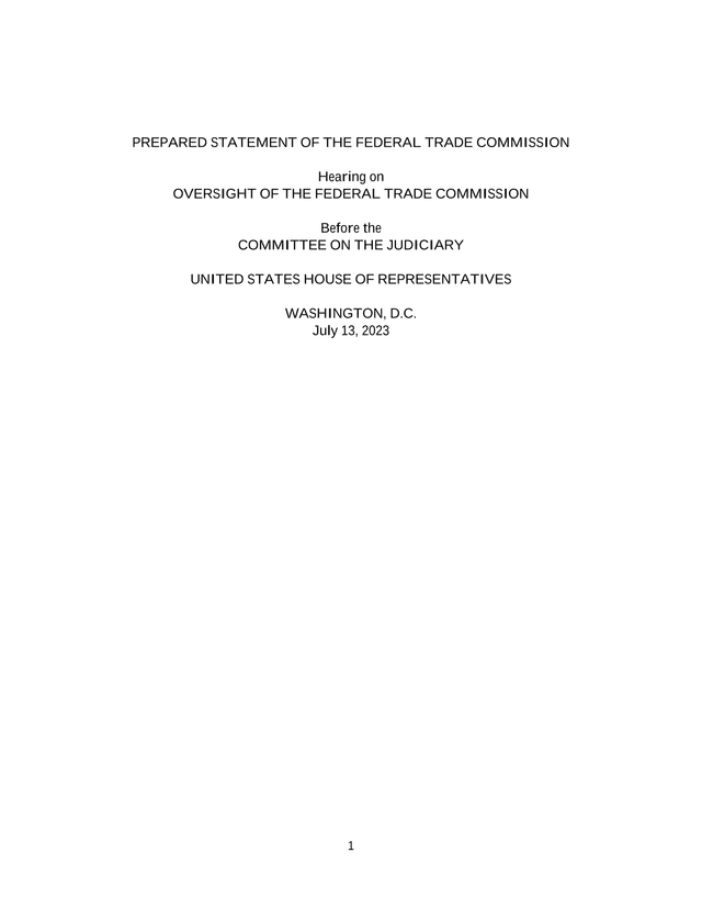 Prepared Statement Of The Federal Trade Commission screenshot