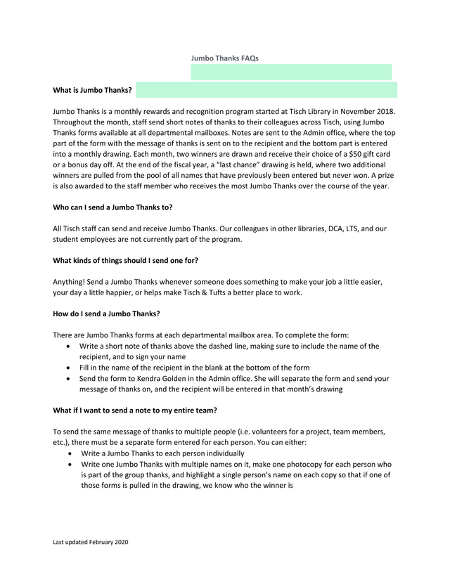 Jumbo Thanks FAQs screenshot