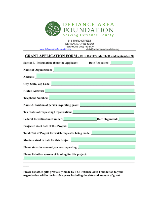 Grant Application Form screenshot