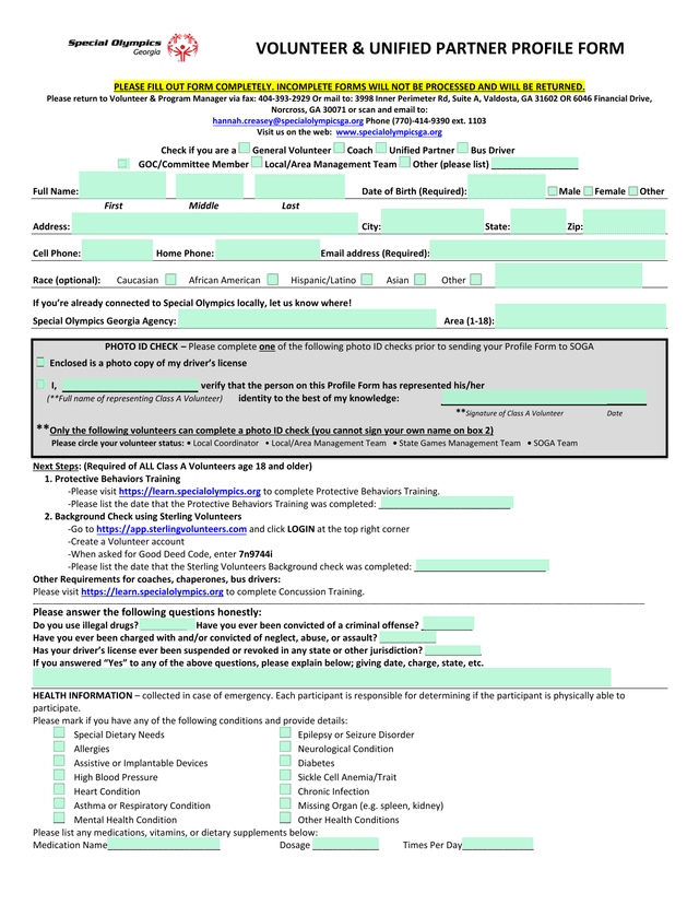 VOLUNTEER  UNIFIED PARTNER PROFILE FORM screenshot