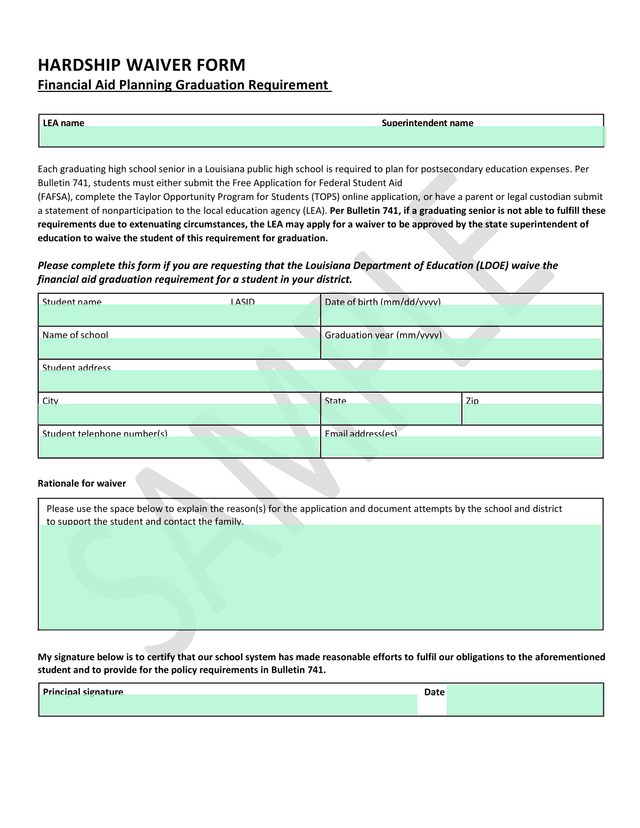 Hardship Waiver Form screenshot