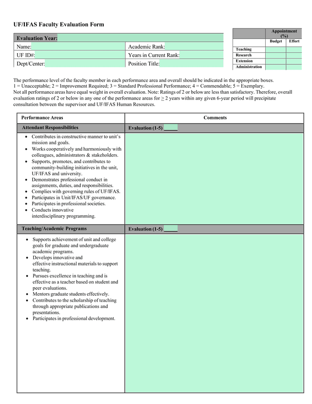 UFIFAS Faculty Evaluation Form screenshot