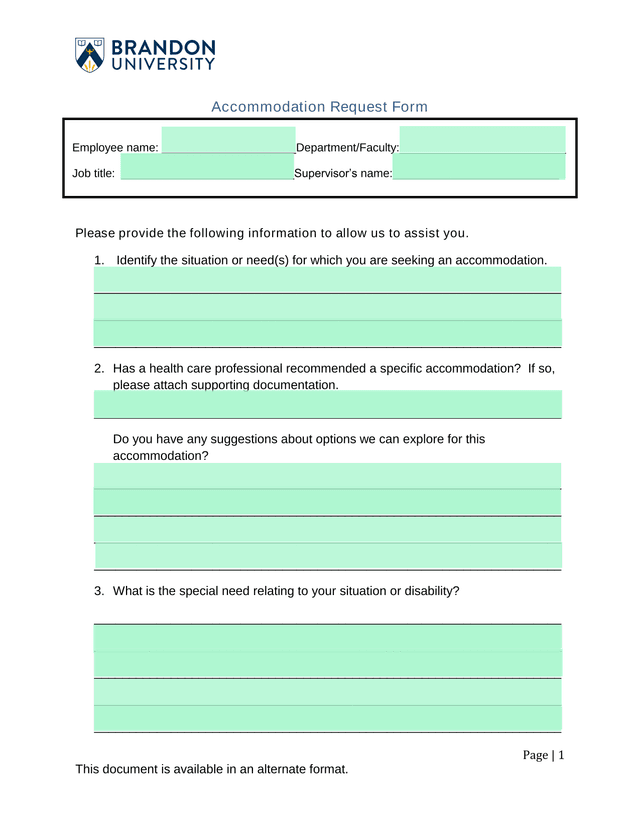 Accommodation Request Form screenshot