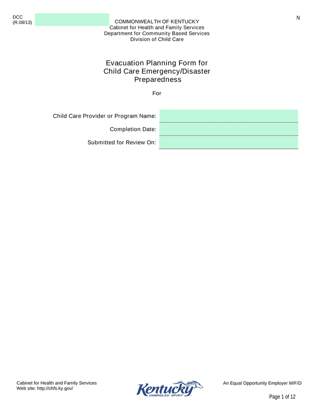 Evacuation Planning Form For Child Care EmergencyDisaster Preparedness screenshot