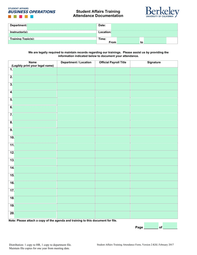 Student Affairs Training Attendance Documentation screenshot