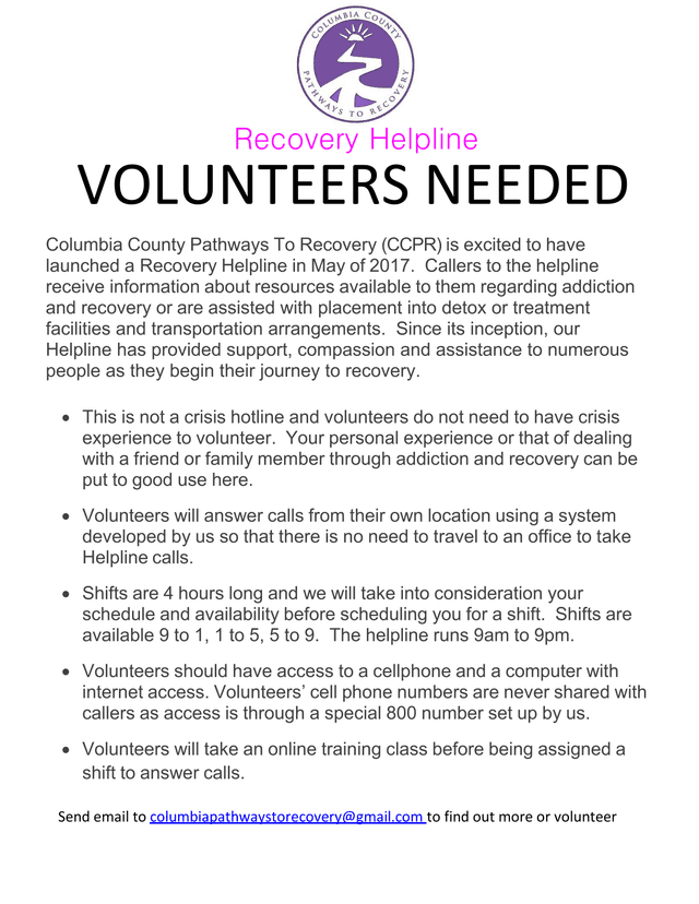 Recovery Helpline Volunteers Needed screenshot
