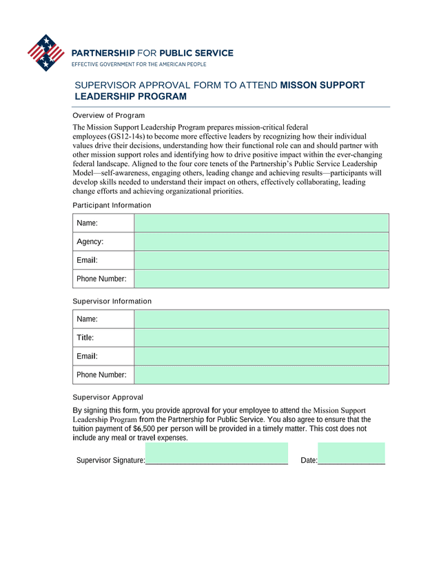 Supervisor Approval Form To Attend Mission Support Leadership Program screenshot