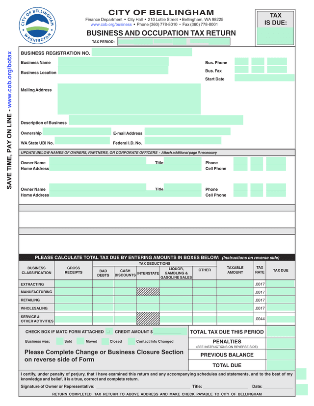 Business And Occupation Tax Return screenshot