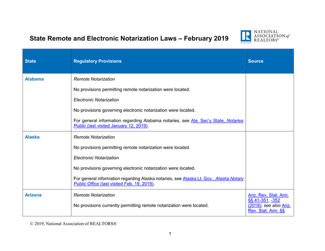 State Remote And Electronic Notarization Laws  February 2019 screenshot