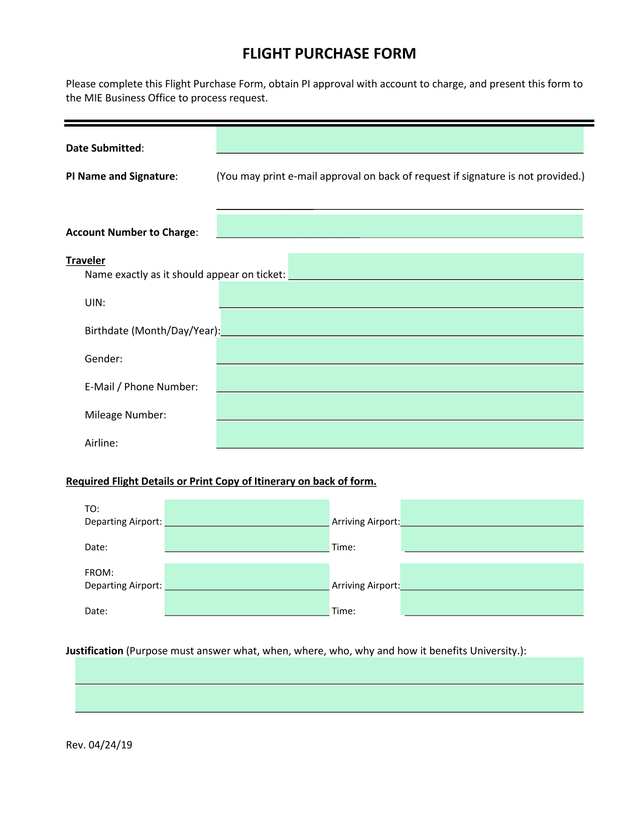 FLIGHT PURCHASE FORM screenshot