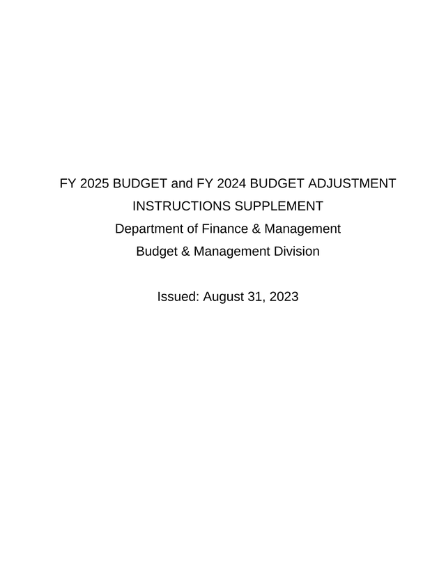 FY 2025 Budget And FY 2024 Budget Adjustment Instructions Supplement screenshot