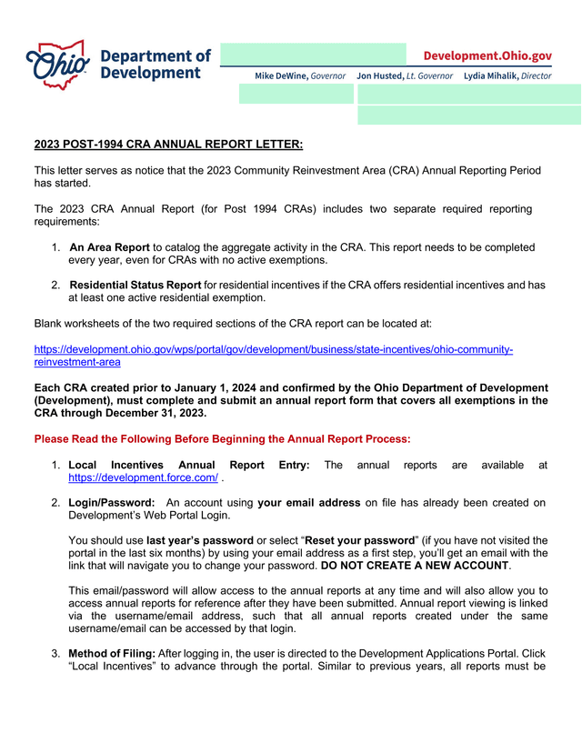 2023 POST 1994 CRA ANNUAL REPORT LETTER screenshot