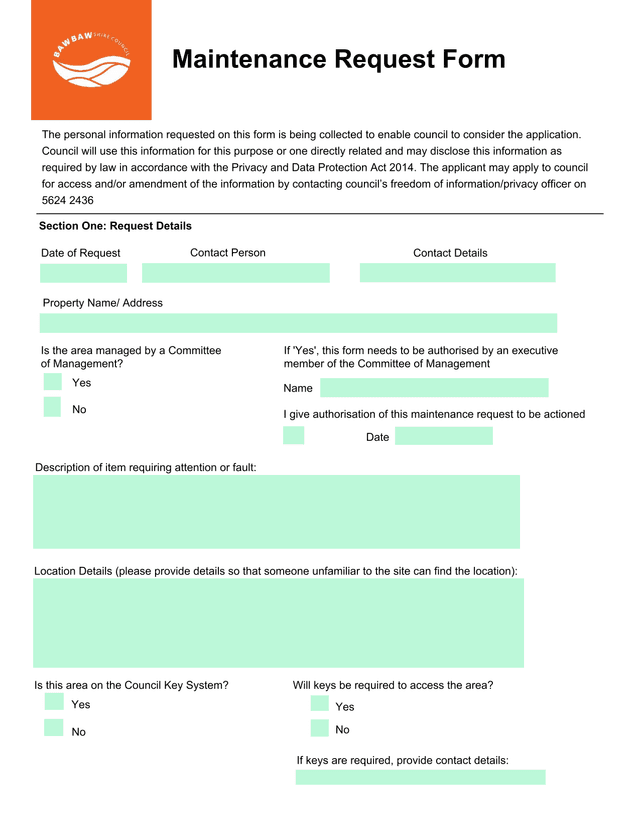 Maintenance Request Form screenshot