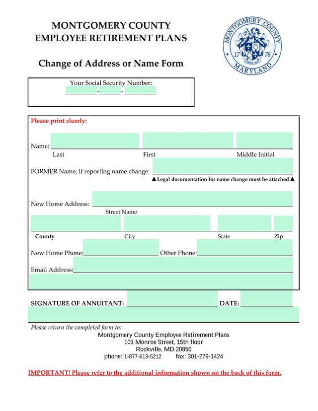 Change Of Address Or Name Form screenshot