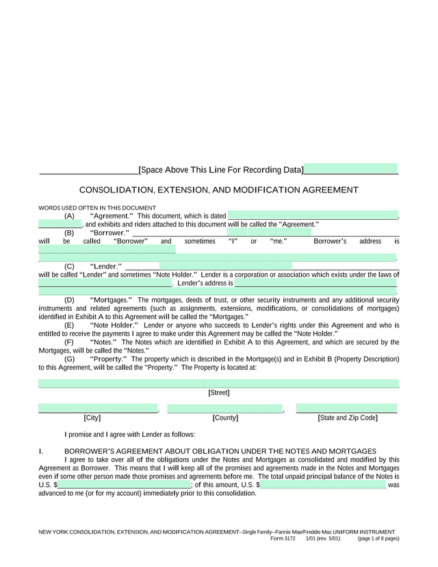 NEW YORK CONSOLIDATION, EXTENSION, AND MODIFICATION AGREEMENT  Single Family  Fannie MaeFreddie Mac  screenshot