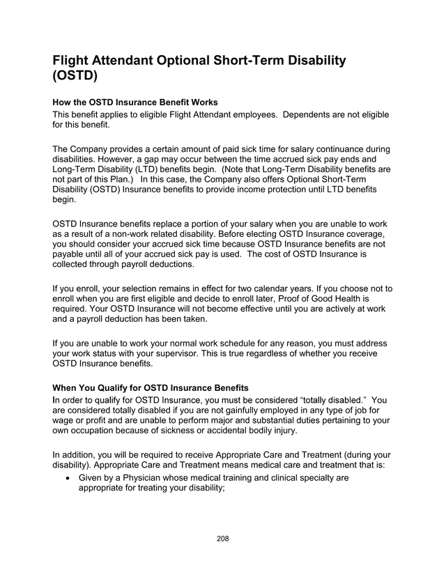 Flight Attendant Optional Short Term Disability (OSTD) screenshot