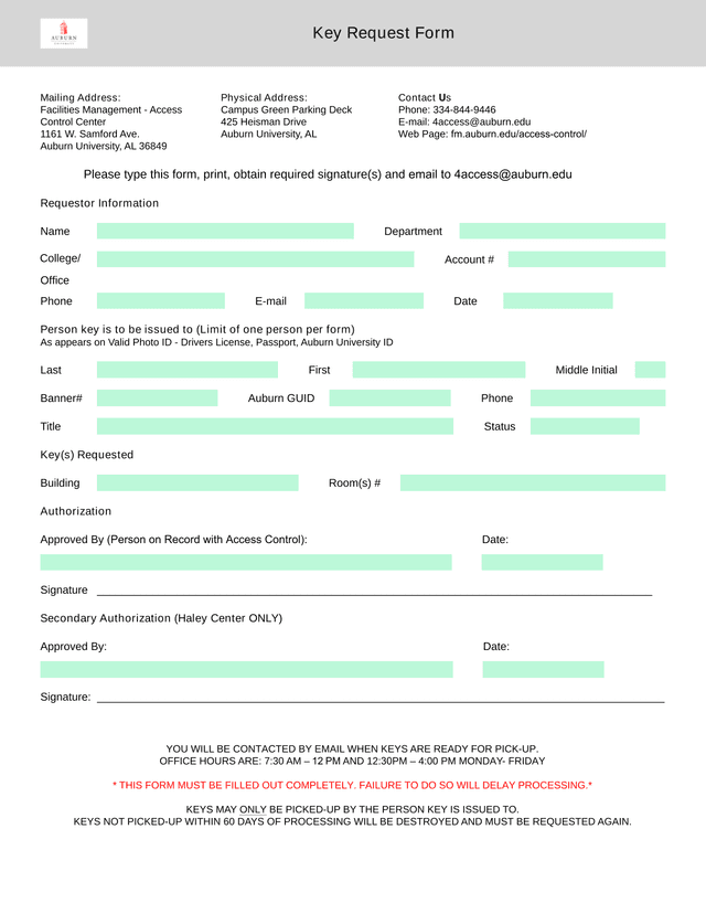 Key Request Form screenshot