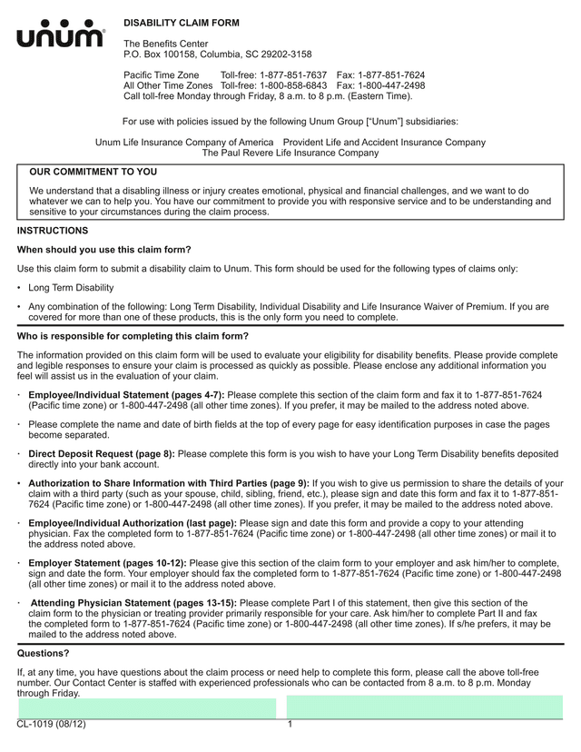 Disability Claim Form screenshot