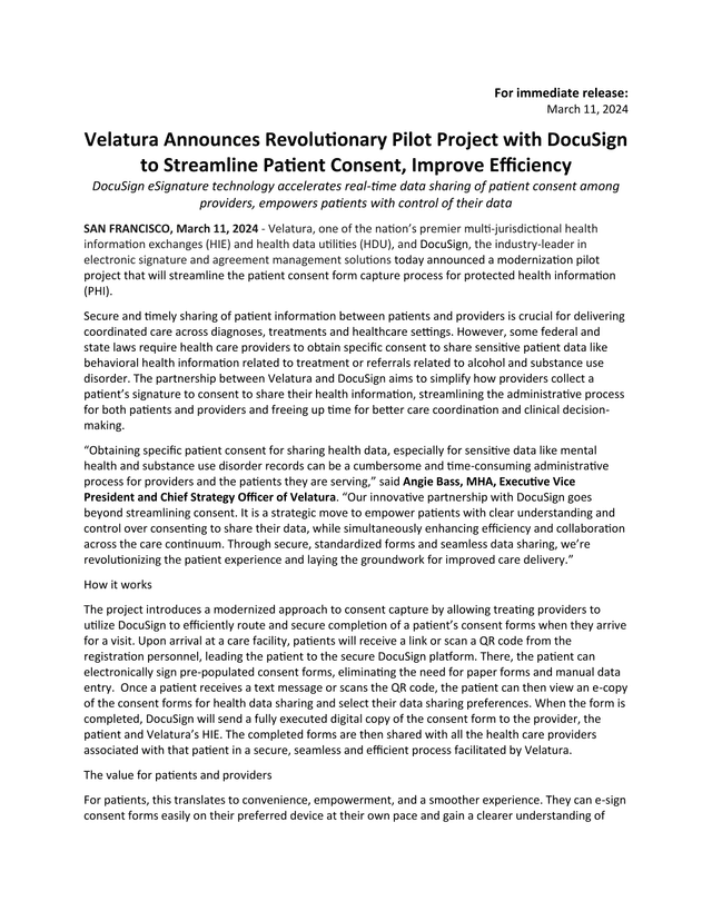 Patient Consent Electronic Signature Partnership Announcement screenshot