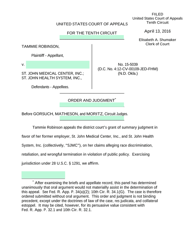 Tammie Robinson V. St. John Medical Center, Inc. screenshot