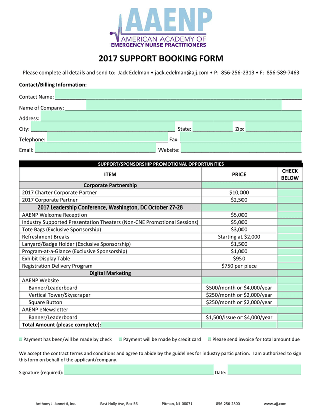 2017 SUPPORT BOOKING FORM screenshot