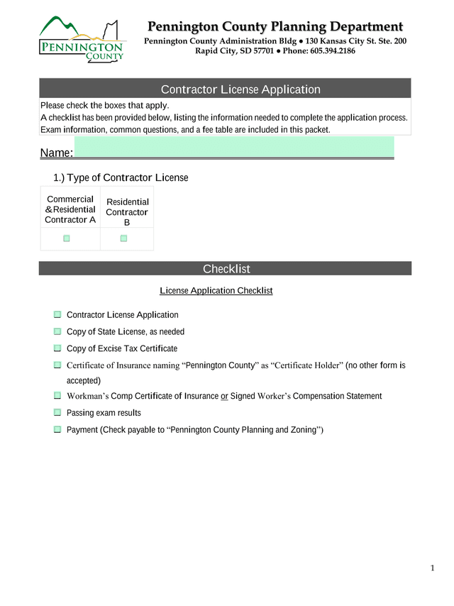Contractor License Application screenshot