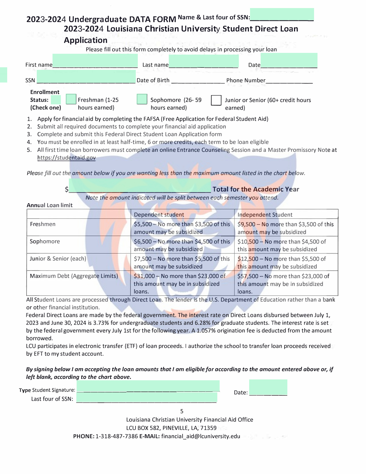 Federal Direct Student Loan Application screenshot