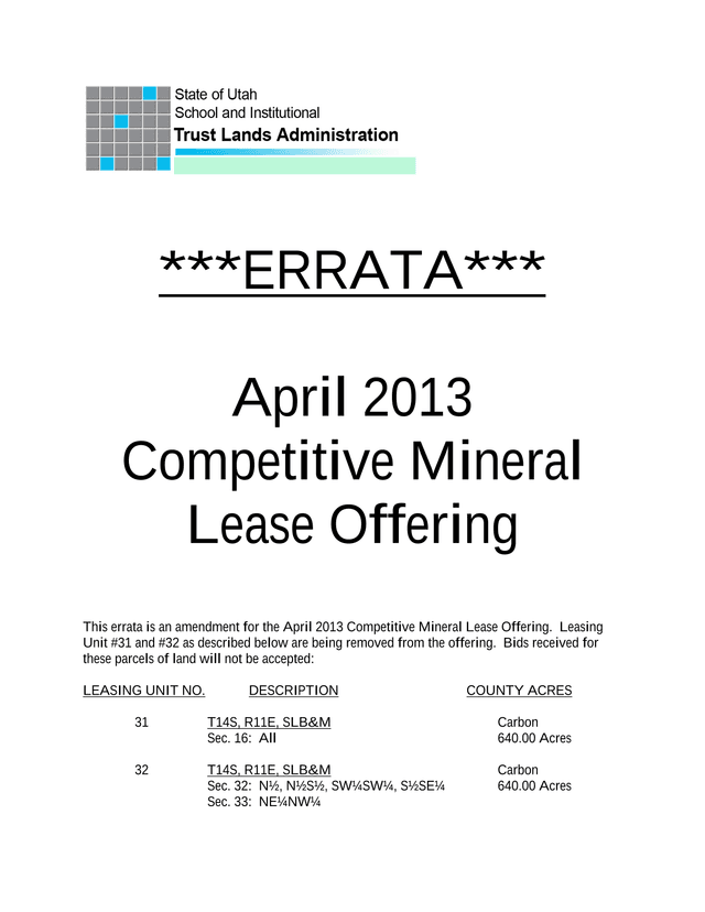 Competitive Mineral Lease Offering   Errata screenshot