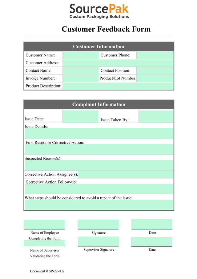 Customer Feedback Form screenshot