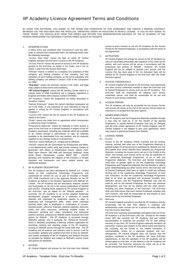 IIP Academy Licence Agreement Terms And Conditions screenshot
