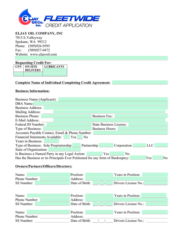 Eljay Oil Company Credit Agreement screenshot