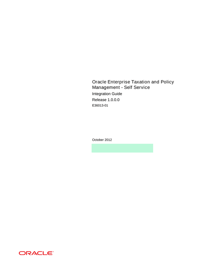 Oracle Enterprise Taxation And Policy Management   Self Service Integration Guide screenshot
