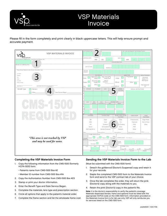 VSP Materials Invoice screenshot