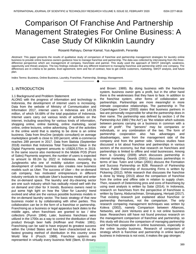 Comparison Of Franchise And Partnership Management Strategies For Online Business A Case Study Of Kl screenshot