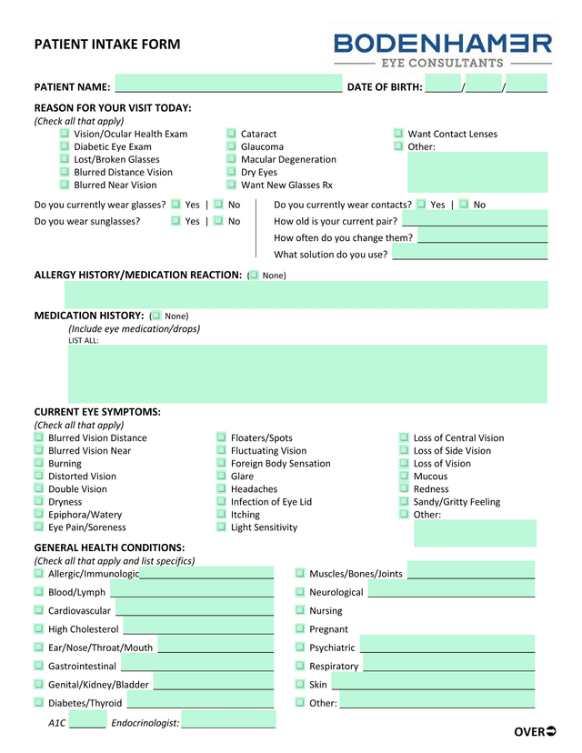 PATIENT INTAKE FORM screenshot