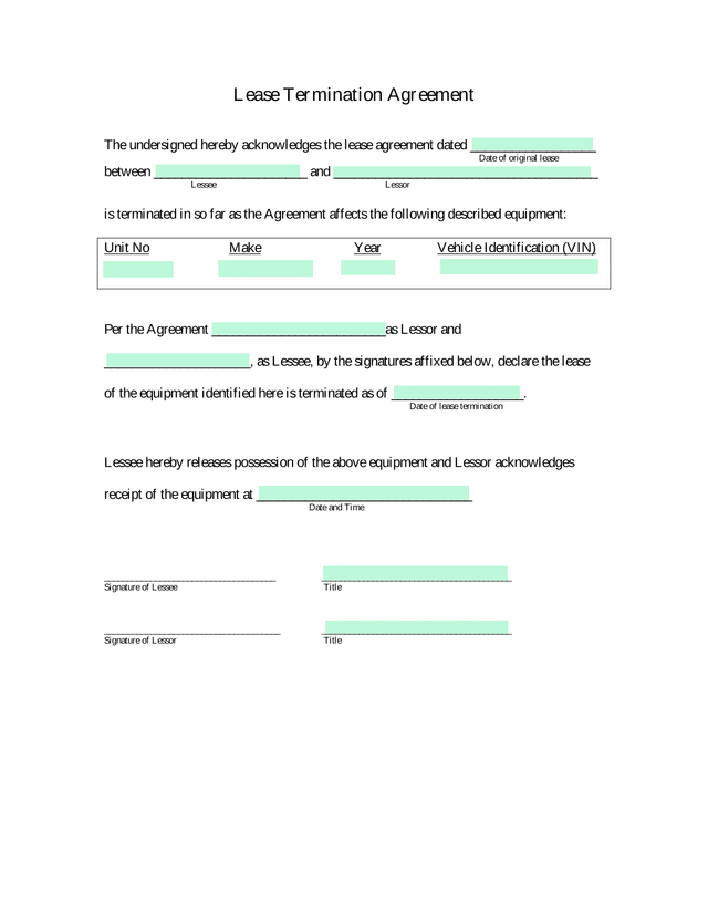 Lease Termination Agreement screenshot