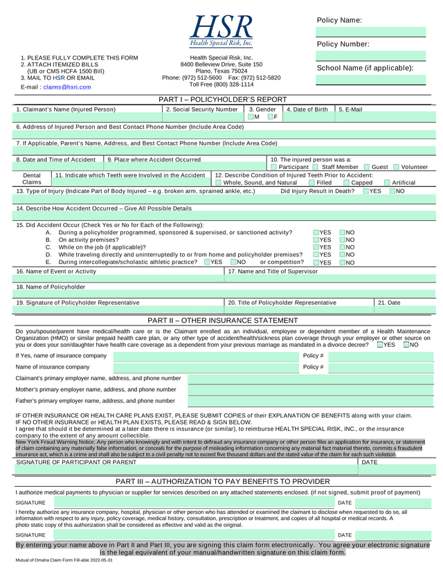 Mutual Of Omaha Claim Form Fill Able screenshot