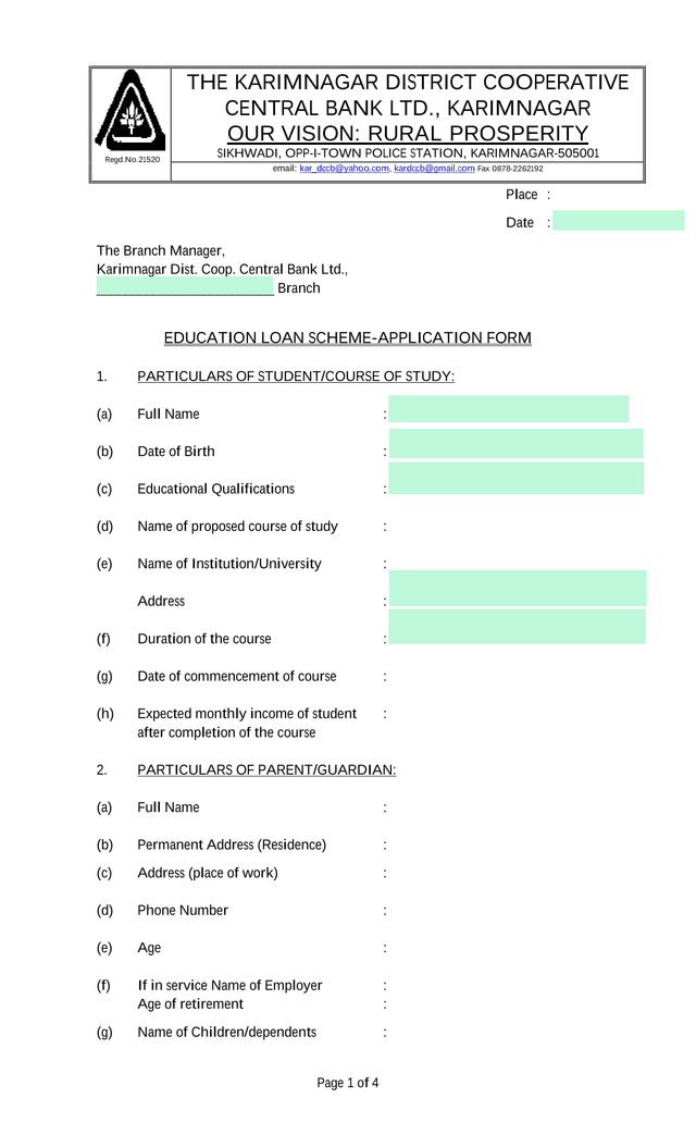 EDUCATION LOAN SCHEME APPLICATION FORM screenshot