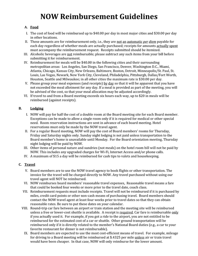 NOW Reimbursement Guidelines screenshot