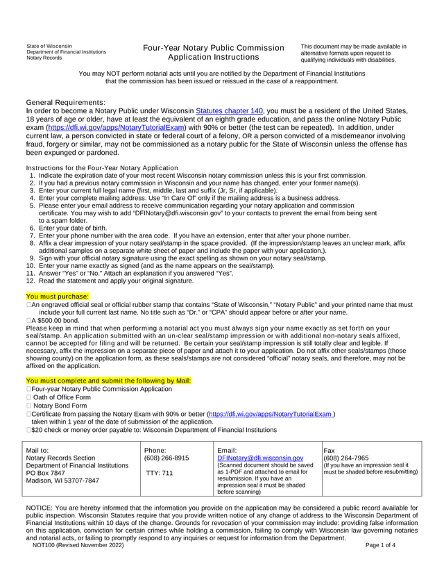 Four Year Notary Public Commission Application Instructions screenshot