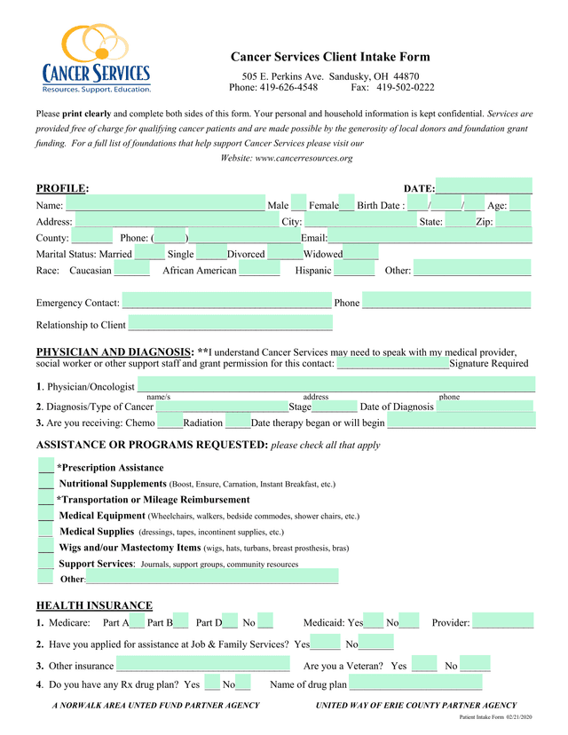 Patient Intake Form screenshot