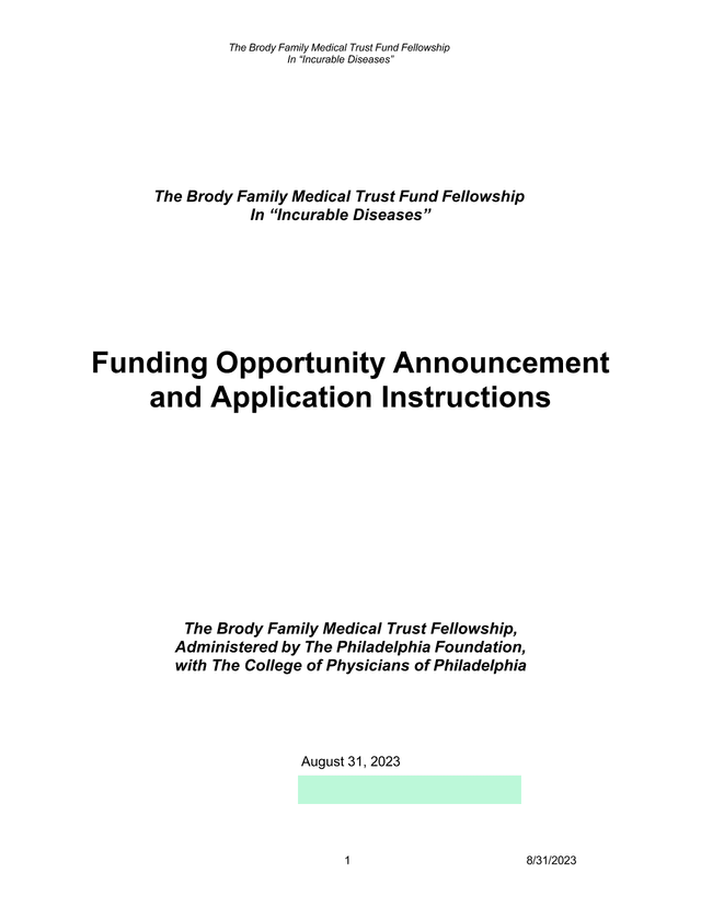 The Brody Family Medical Trust Fund Fellowship In Incurable Diseases screenshot