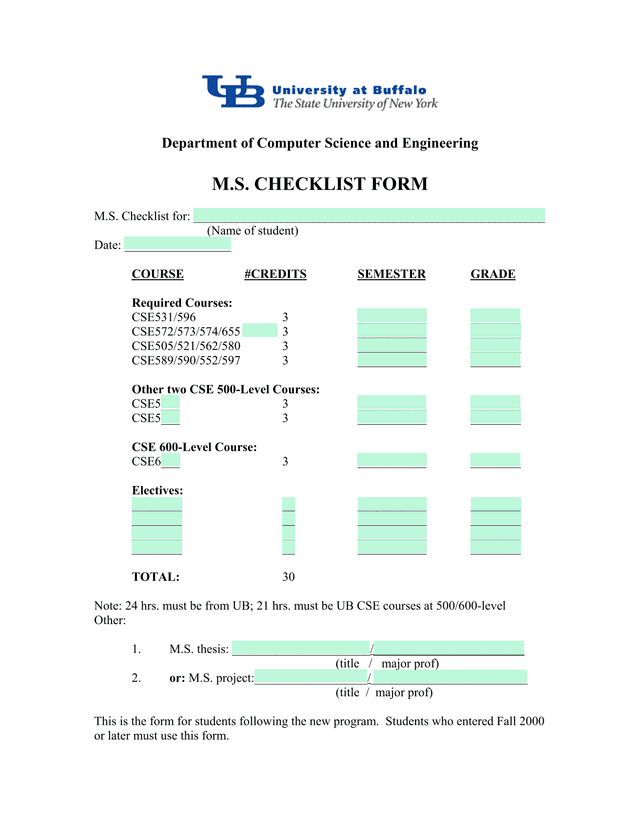 M.S. CHECKLIST FORM screenshot