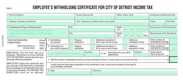 EmployeeS Withholding Certificate For City Of Detroit Income Tax screenshot