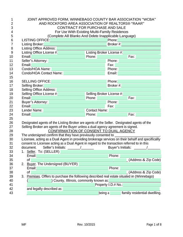 Contract For Purchase And Sale For Use With Existing Multi Family Residences screenshot