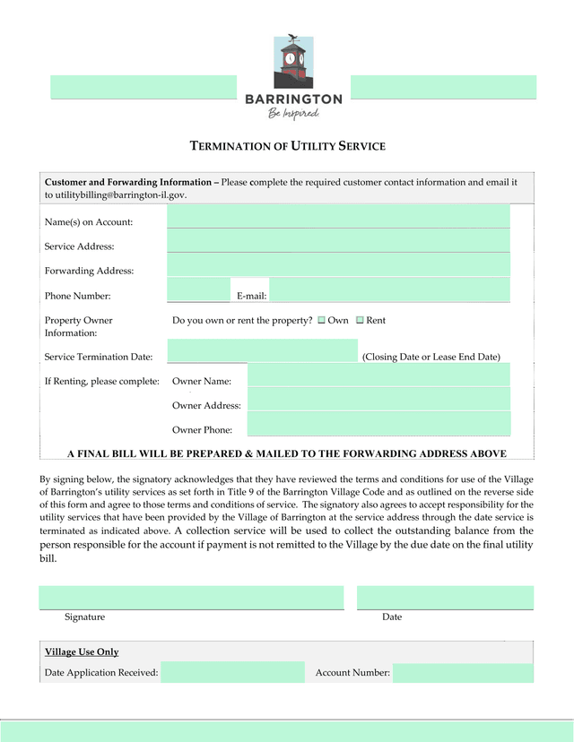 Termination Of Utility Service screenshot