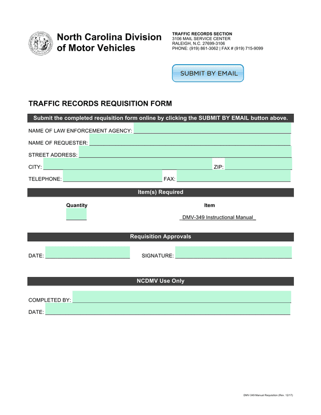 DMV 349 Manual Requisition screenshot