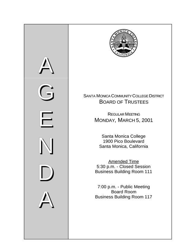Santa Monica Community College District Board Of Trustees Meeting Agenda screenshot