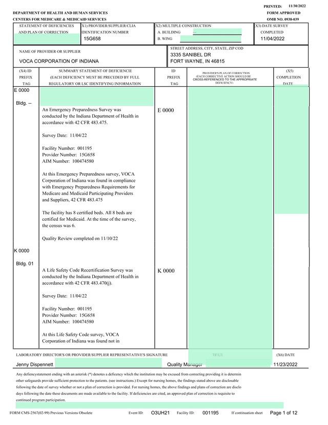 Statement Of Deficiencies And Plan Of Correction screenshot