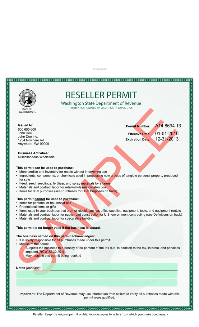 Reseller Permit screenshot